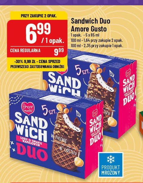 Lody sandwich Amore gusto promocja