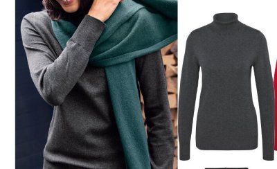 Sweter cienki z golfem z naturalnym włóknem szary melanż Tchibo promocja