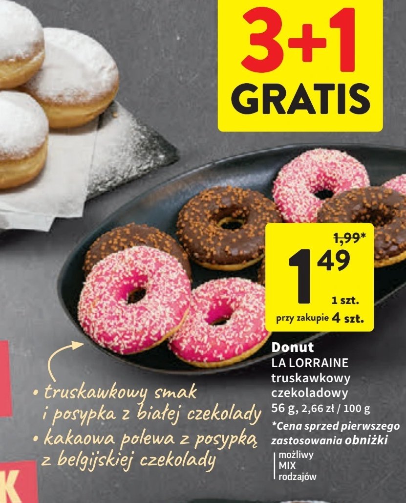 Donut dekorowany truskawkowy La lorraine promocja w Intermarche