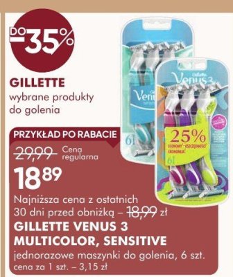 Maszynka GILLETTE VENUS 3 MULTICOLOR, SENSITIVE jednorazowe do golenia, 6 szt. promocja w Super-Pharm