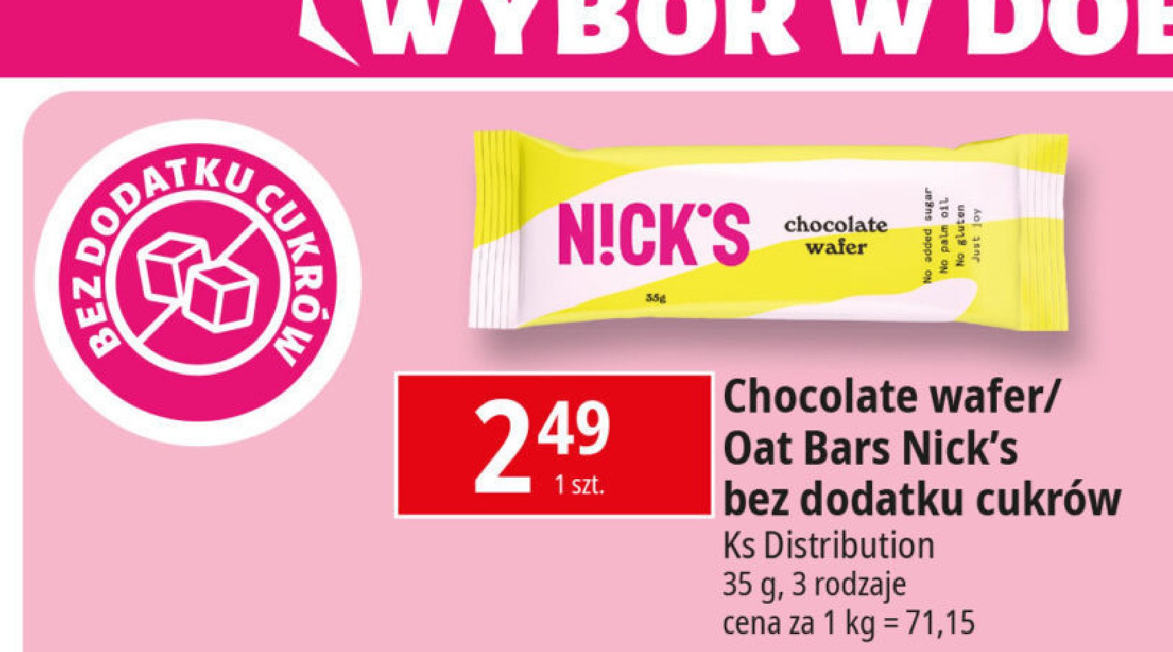 Wafel czekoladowy bez cukru Nick's promocja w Leclerc