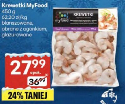 Krewetki MyFood oczyszczone obrane z ogonkiem, glazurowane promocja w Delikatesy Centrum