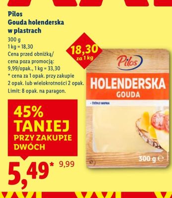 Ser Pilos Gouda holenderska w plastrach promocja w Lidl