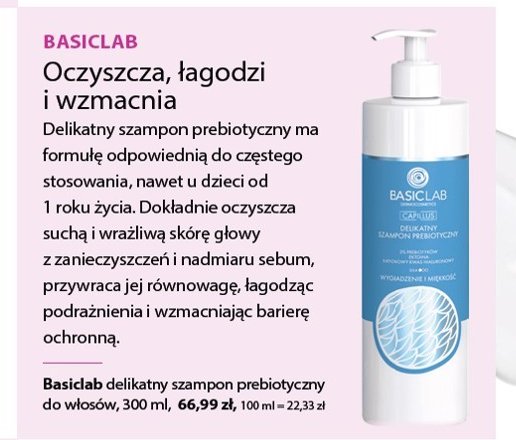 Delikatny szampon prebiotyczny do włosów Basiclab promocja