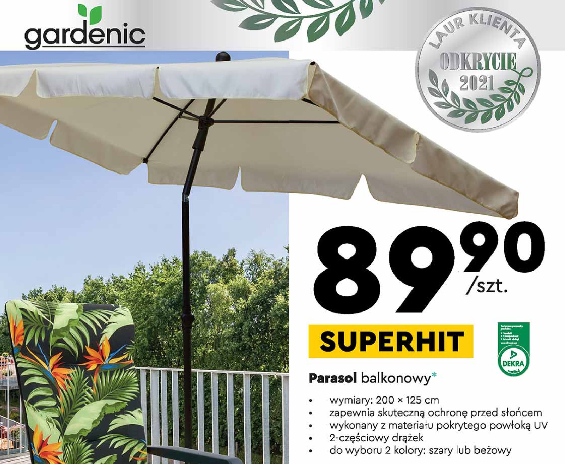 Parasol balkonowy 200 x 125 cm Gardenic promocje