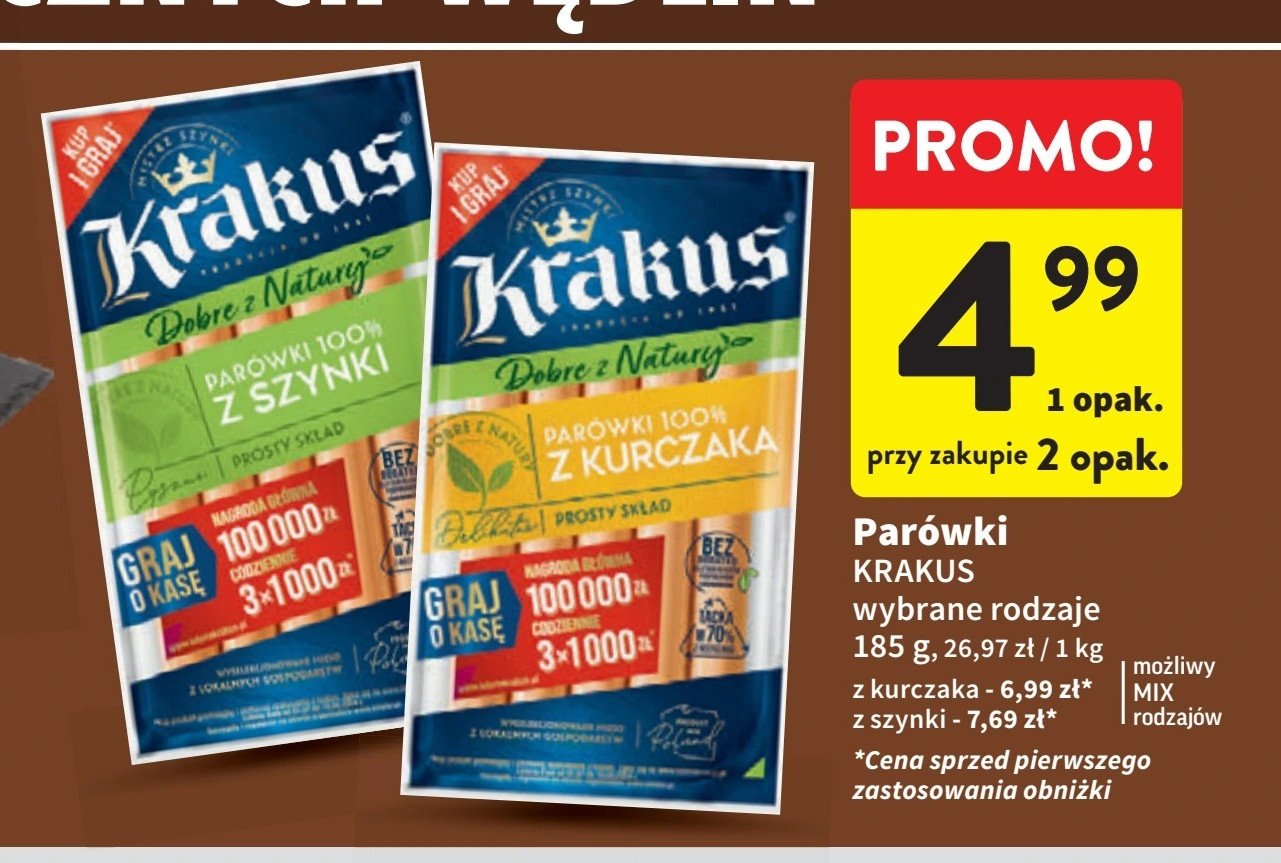 Parówki z kurczaka dobre z natury Krakus animex promocja w Intermarche