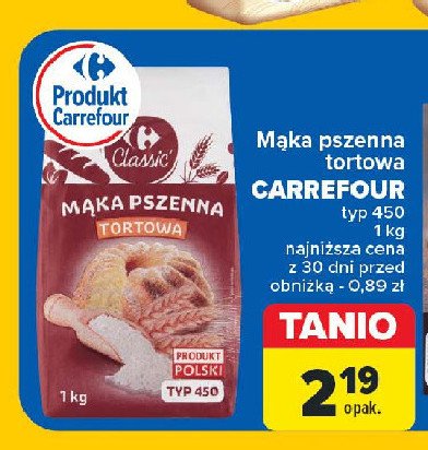 Mąka tortowa typ 450 Carrefour promocja w Carrefour