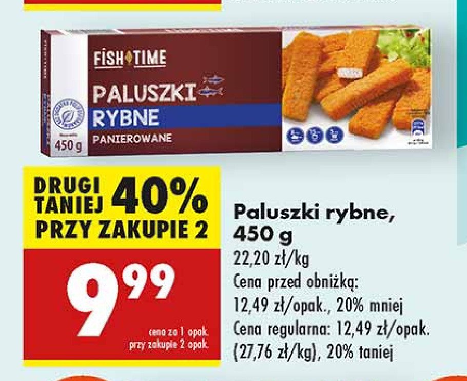 Paluszki rybne panierowane Fish time promocja w Biedronka