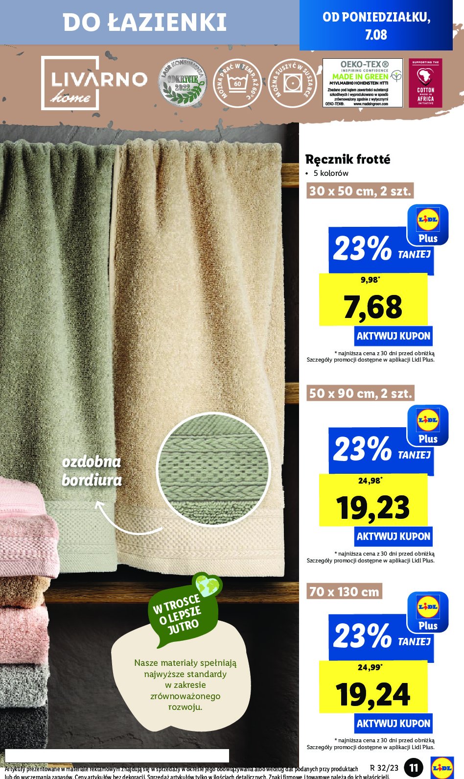 R臋czniki frotte 70 x 130 cm LIVARNO HOME promocja