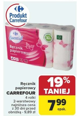 Ręcznik papierowy CARREFOUR 4 rolki 2-warstwowy promocja w Carrefour