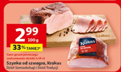 Szynka od szwagra, Krakus, Dział Samoobsługi i Dział Tradycji, 100 g promocja w Auchan