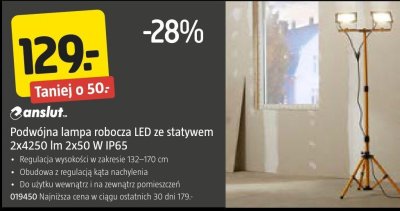 Podwójna lampa robocza LED ze statywem 2x4250 lm 2x50 W IP65 Anslut promocja w Jula