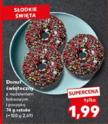 Donut świąteczny z nadzieniem kakaowym i posypką 74g promocja w Kaufland