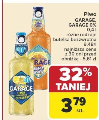 Piwo GARAGE, GARAGE 0% 0,4l różne rodzaje butelka bezwzrotna promocja w Carrefour