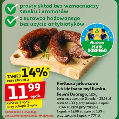 Kiełbasa jałowcowa lub kiełbasa myśliwska, Pewniak Dobrego promocja w Auchan