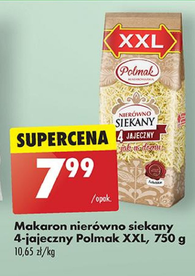 Makaron 4 jajeczny nierówno siekany Polmak promocja w Biedronka