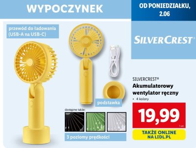 Wentylator akumulatorowy ręczny Silvercrest promocja