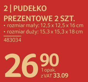 Pudełko prezentowe 2 szt. rozmiar mały 9,5 x 12,5 x 16 cm, rozmiar duży 15,3 x 15,3 x 18 cm promocja w Selgros