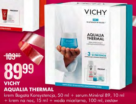 Zestaw w pudełku aqualia thermal: płyn micelarny 100 ml + krem 50 ml + krem na noc 15 ml + serum 89 10 ml Vichy zestaw promocja