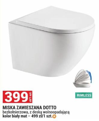Miska zawieszana Dotto bezkołnierzowa, z deską wolnoopadającą kolor biały mat promocja w Merkury Market