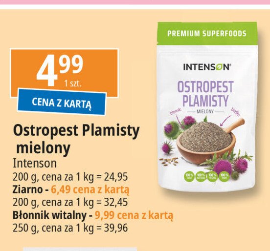 Ostropest plamisty ziarno Intenson promocja