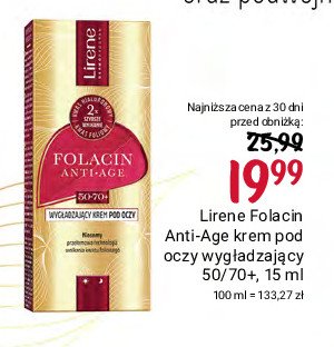 Wygładzający krem pod oczy 50/70+ Lirene folacyna anti-age promocja