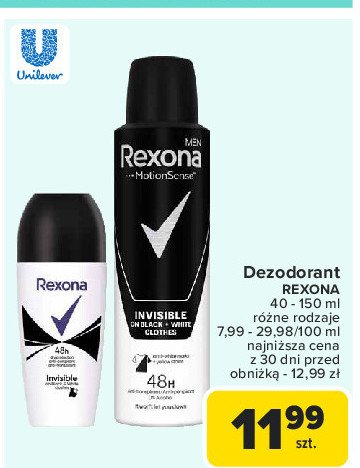 Dezodorant invisible black & white Rexona men invisible promocja w Carrefour Market