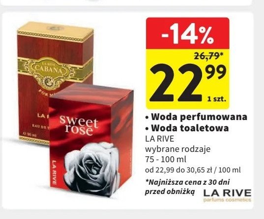 Woda toaletowa La rive sweet rose promocja w Intermarche