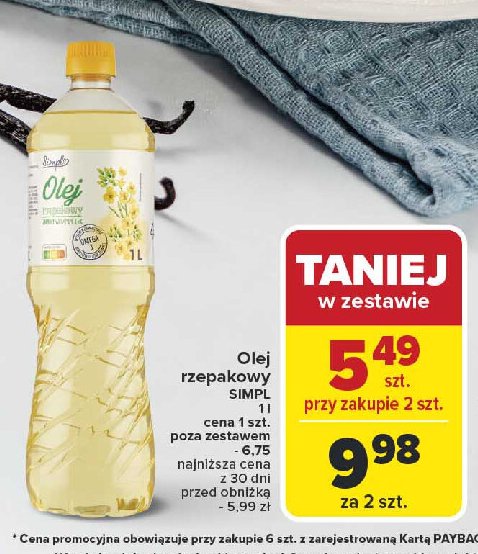 Olej rzepakowy Simpl promocja w Carrefour