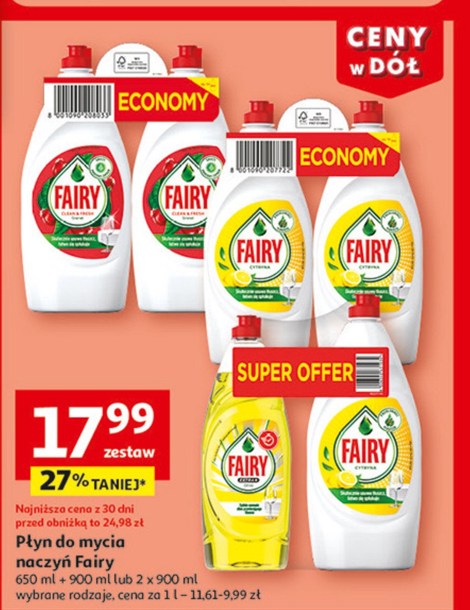 Płyn do naczyń lemon 900 ml + płyn do naczyń cytrusy 650 ml Fairy promocja