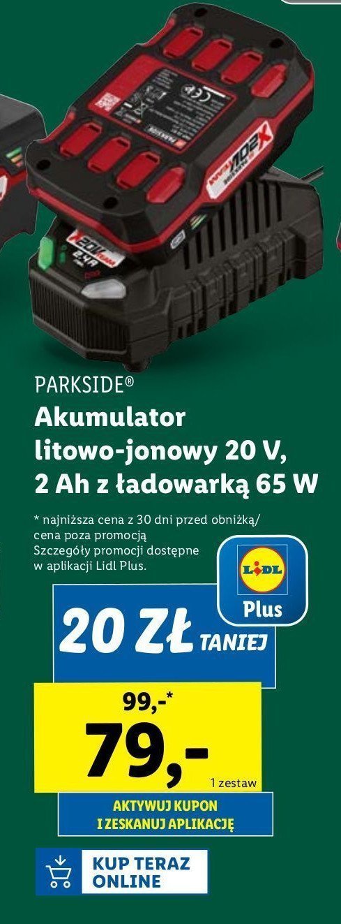 Akumulator litowo-jonowy 20v 2ah Parkside promocja w Lidl