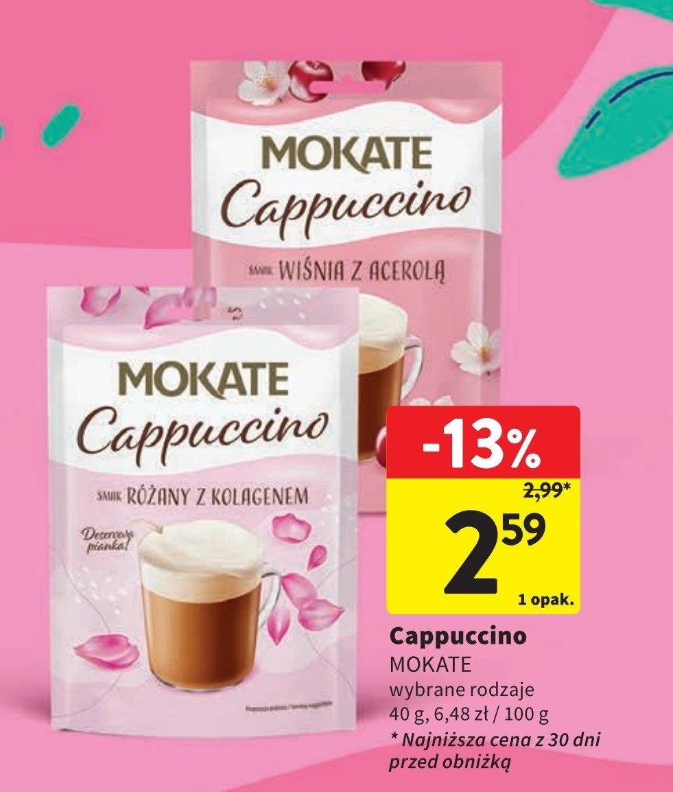 Cappuccino różane z kolagenem Mokate cappuccino promocja w Intermarche