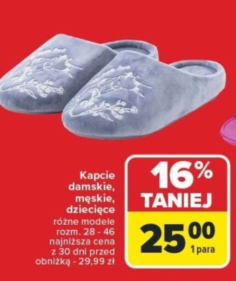 Kapcie damskie, męskie, dziecięce Carrefour promocja w Carrefour