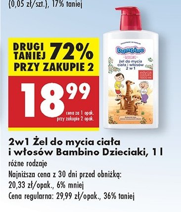 Żel do mycia ciała i włosów 2w1 bolek i lolek surykatki Bambino dzieciaki promocja w Biedronka