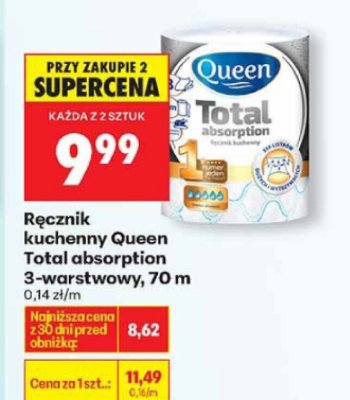 Ręcznik kuchenny Queen Total absorption 3-warstwowy, 70 m promocja w Biedronka