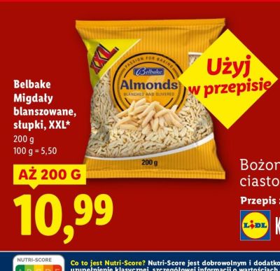 Migdały Belbake blanszowane, słupki, XXL promocja w Lidl