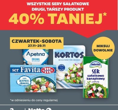 Sery sałatkowe wszystkie rodzaje promocja w Netto