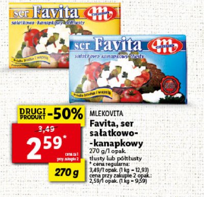 Ser sałatkowo-kanapkowy tłusty Mlekovita favita promocja w Supeco