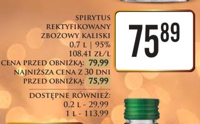 Spirytus rektyfikowany zbożowy Kaliski 0.7 l | 95% promocja w Dino
