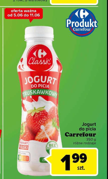 Jogurt do picia truskawkowy Carrefour promocja