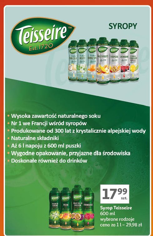 Syrop peach zero cukru TEISSEIRE promocja