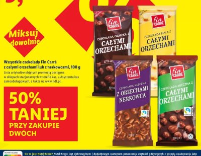 Wszystkie czekolady Fin Carré z całymi orzechami lub z nerkowcami promocja w Lidl