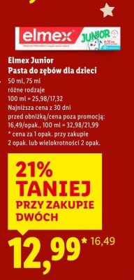 Pasta do zębów dla dzieci Elmex Junior różne rodzaje promocja w Lidl