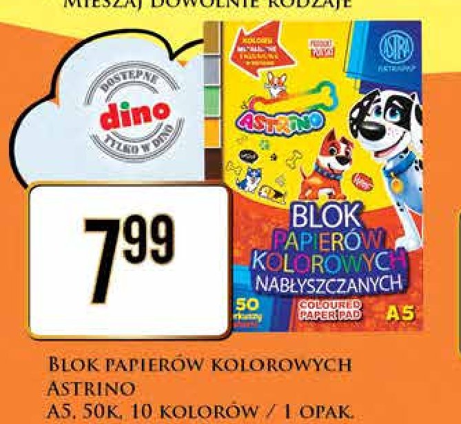 Blok papierów kolorowych a5/50k. ASTRA ASTRINO promocja