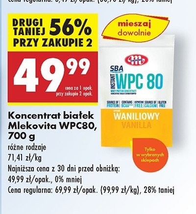 Odżywka białkowa wpc 80 waniliowa Mlekovita sba promocja w Biedronka