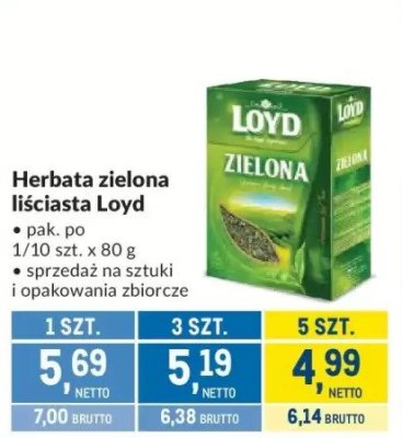 Herbata zielona liściasta Loyd promocja w Makro