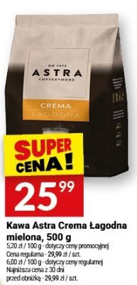 Kawa Astra Crema Łagodna mielona, 500 g promocja w Twój Market