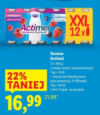Jogurt Actimel 12-pak o smaku malin i owoców leśnych promocja w Lidl