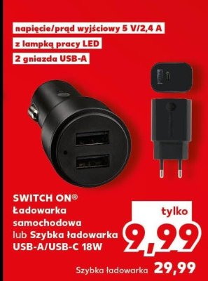 Ładowarka samochodowa SWITCH ON lub Szybka ładowarka USB-A/USB-C 18W promocja w Kaufland