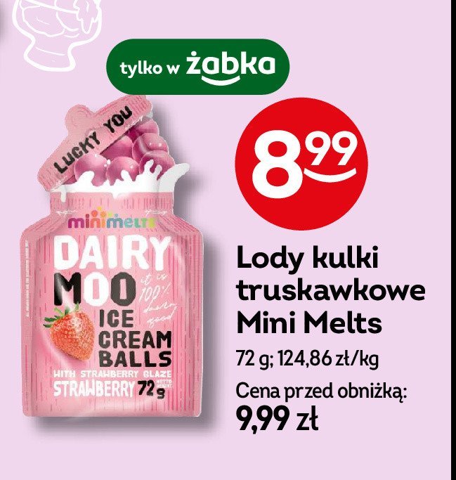 Lody truskawka Mini melts promocja w Żabka